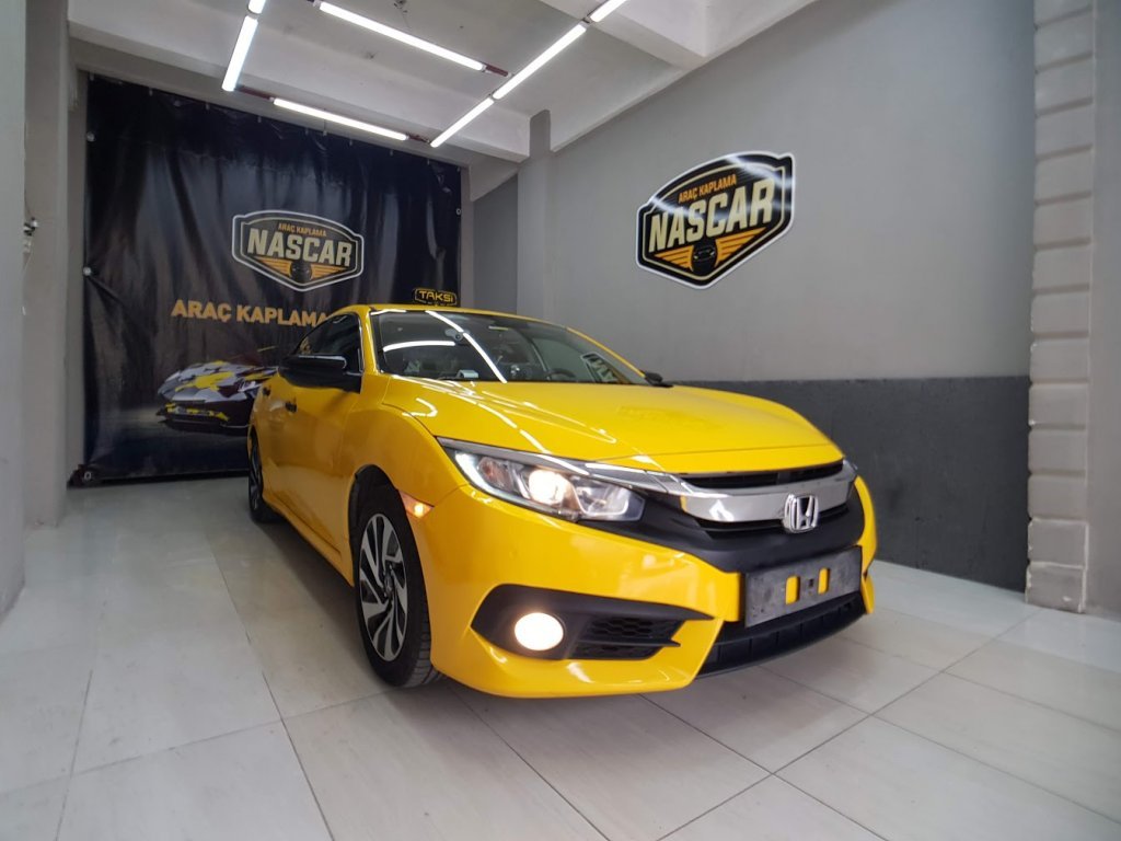 Sarı Taksi Folyo Kaplama, Honda Folyo Kaplama ticari taksi kaplama fiyatları, taksi folyo kaplama fiyatları, sarı taksi folyo kaplama